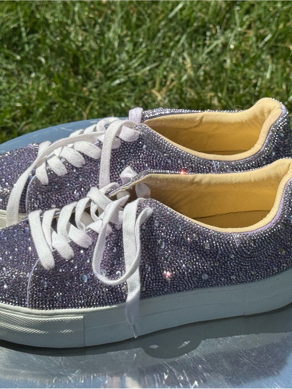 Betsy Johnson Sydny Sneaker Shoe Rhinestone Silver Thick White Platform 9M - Picture 5 of 13